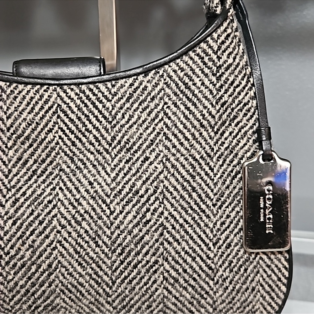 Coach Tweed Girlie Boucle Hobo Shoulder Bag Gray Herringbone Wool Y2K coquette - Picture 2 of 14